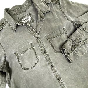 Express Chambray Shirt Grey‎ Button-Up Adjustable Long Sleeve Women’s Small EUC